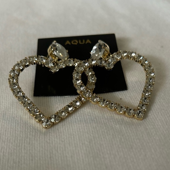 Aqua Crystal Heart Earrings in Gold and Silver - Picture 5 of 6